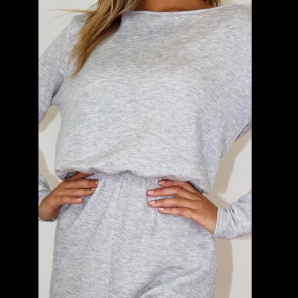 Loopback Elastic Waist Long Sleeve Loungewear Comfy Gray Romper Short Set - Picture 8 of 8